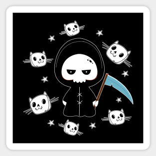 Spooky Grim Reaper with Cats Pattern Halloween Sticker